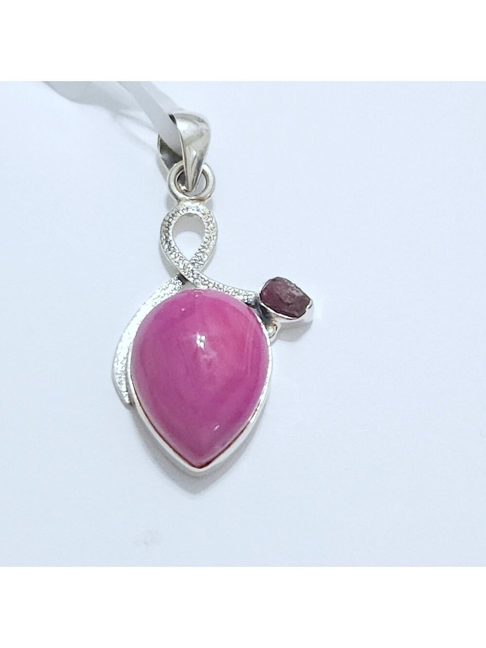 Genuine Pink Botswana Agate And Tourmaline Rough Pendant